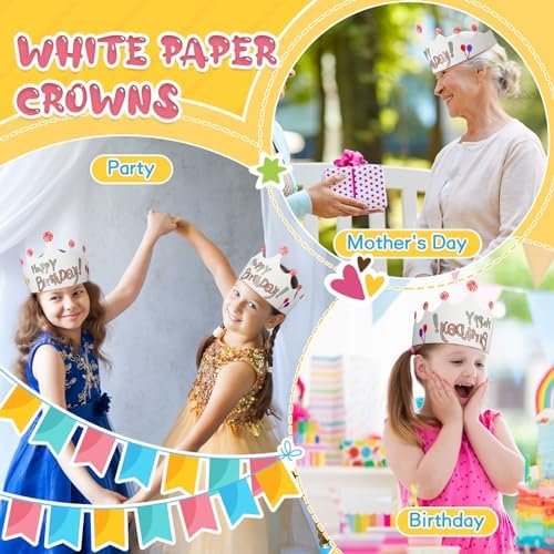 Jetec 50 Pcs White Paper Birthday Crown for Kid DIY Classroom, Cute