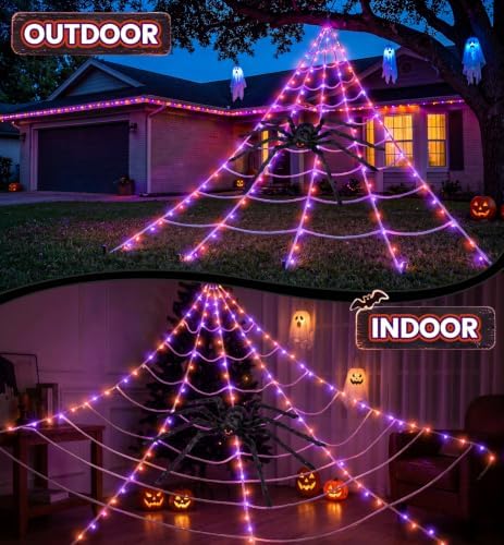 Upgrade Halloween Spider Web Decorations Outdoor + 59" Giant Spider Décor
