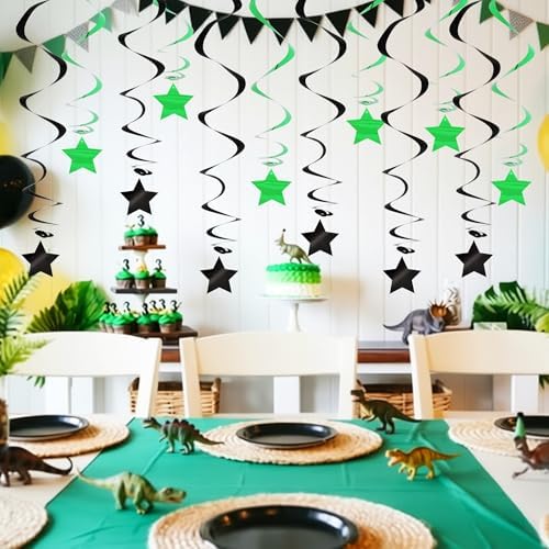 BEISHIDA Green Black Silver Stars Hanging Swirls Graduation Hanging Ornament Decorations for Birthday Party Weeding Congrats Grade 2026 Graduation Decorations,Pack of 15