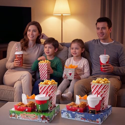 Bokon 172 Pcs/ 24 Sets of Christmas Movie Night Snack Trays Santa