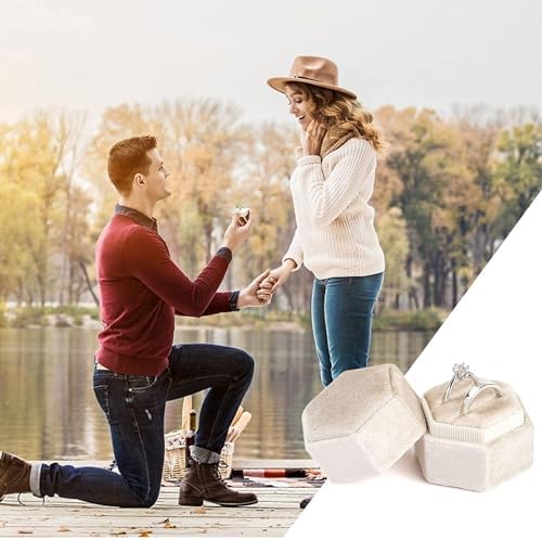 Velvet Ring Box,Hexagon Wedding Double Small Ring Box Proposal Engagement