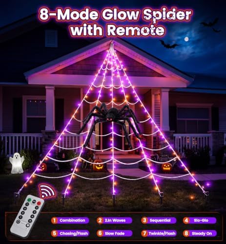 Upgrade Halloween Spider Web Decorations Outdoor + 59" Giant Spider Décor