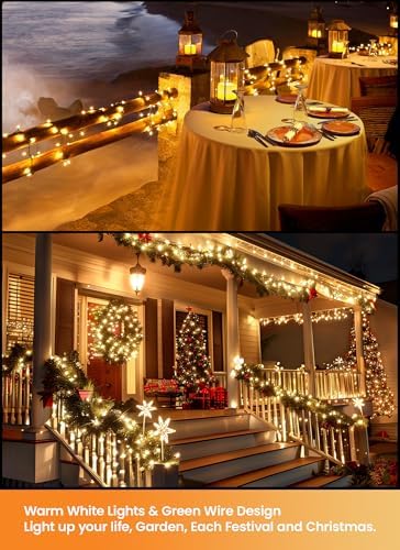 Brightown 300 LED Christmas Mini Lights, 110FT Christmas String Lights with 8 Lighting Modes, Connectable Fairy Lights Plug in for Outdoor Xmas Trees Garland Wreath Holiday Decorations, Warm White