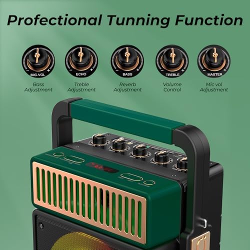 JYX 200W Retro Karaoke Machine with 2 Wireless Mics, 8" Woofer & Vocal Cut