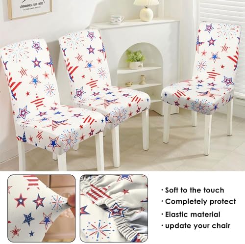 Independence Day Dining Room Chair Covers Set of 6,4th of July Fireworks Star Flag Dining Chair Cover,Stretchy Removable Washable Dining Chair Cover,Suitable for 4th of July Kitchen Dining Room Decor