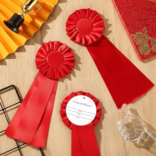 Suncalla 20 Pcs Award Ribbon Rosettes Blank Prize Winner Recognition,Red