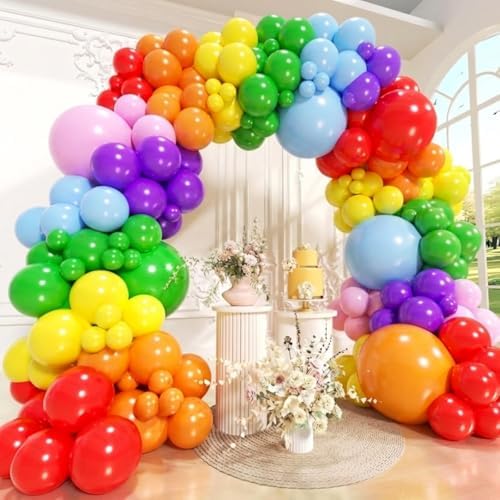 Rainbow Colorful Balloons Arch Kit, 131pcs Party Latex Balloons