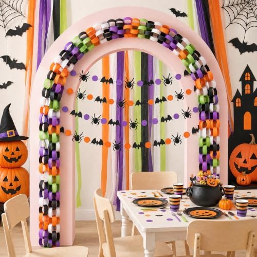 700 Sheets Halloween Paper Chain Strips and 52ft Spider Bat Garlands Set