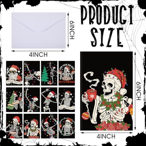 Motiskyy 24 Kit Skeleton Christmas Cards with Envelopes Kit Bulk