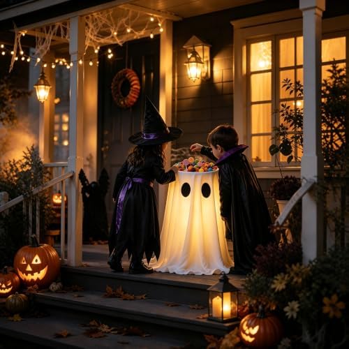 30" Glowing Ghost Candy Bowl Stand - Halloween Decorations Outdoor