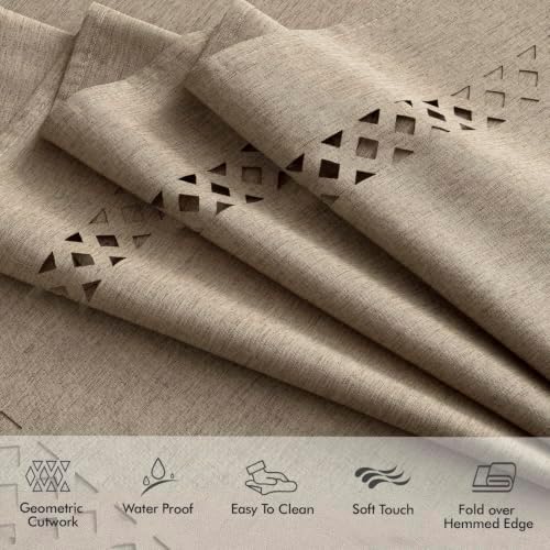 MIULEE Khaki 60 Inch Round Linen Tablecloth with Decorative Cutouts
