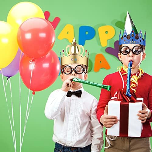 Chinco 38 Pieces Paper Crowns Princess Prince Hats Birthday Party Crowns Craft Jewels Gem Number Letter Sticker for DIY Classroom Decor
