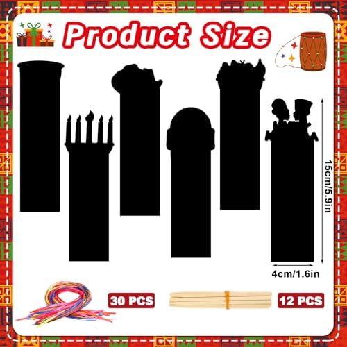 JUNEBRUSHS 30Pcs Kwanzaa Craft for Kids, Rainbow Magic Scratch Art Bookmark