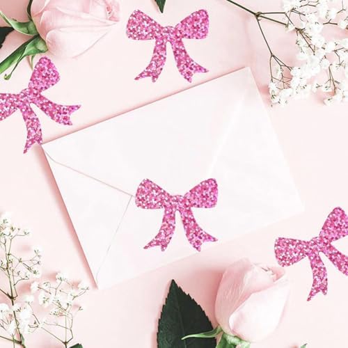 500Pcs Holographic Bowknot Stickers for Kids 1.2in Laser Waterproof Decals Pink Bowknot Self-Adhesive Sticker Rolls for Bottle Scrapbook Journal Envelope Decorations