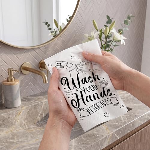 200 Pack Wash Your Hands Disposable Hand Towels for Bathroom Paper Towels for Guests Etiquette Guest Dinner Napkins Decorative Paper Hand Towels for Bathroom Wedding Birthday Anniversary