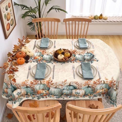 Fall Oval Tablecloth 60 x 102 Inch, Stain Resistant Washable Fabric Autumn Pumpkin Table Cloth Oval Fall Tablecloth Table Cover for Kitchen Dining Party