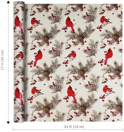 LaRibbons Cardinal Christmas Wrapping Paper, Rustic Woodland Red Birds