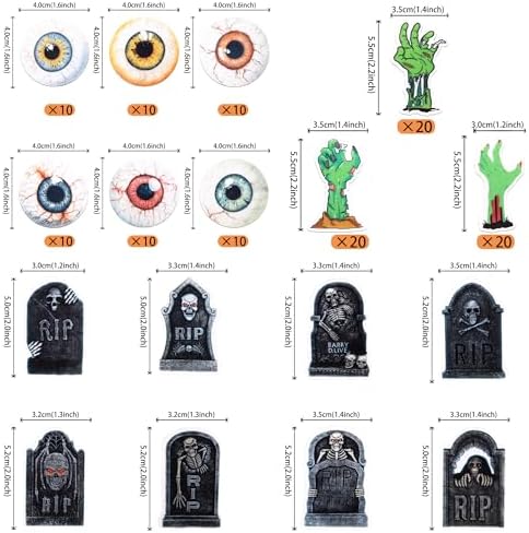 72 PCS Edible Halloween Cupcake Toppers Wafer Paper Skeleton Graveyard Tombstone Cupcake Picks Edible Horror Eyeballs Zombie Hands Cake Decorations for Halloween Theme Birthday Spooky Party Supplies