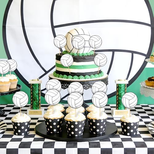 Hooqict 40Pcs Volleyball Cupcake Toppers Sport Ball Birthday Cake Topper Decorations Cupcake Picks for Kids Girls Boys Volleyball Themed Baby Shower Birthday Party Decorations Supplies