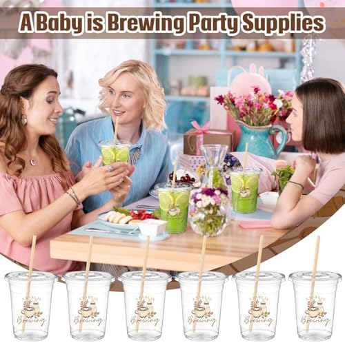 FillTouch 50 Pcs a Baby Is Brewing Baby Shower Decorations Plastic Cups