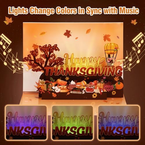 D4DREAM Musical Thanksgiving Card with Light for Adults Kids Family Friends