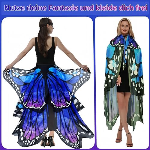 Adult Butterfly Costume Women Monarch Butterfly Wings Cape Shawl Halloween 3Pcs Mask Hairband