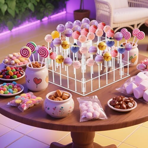 YestBuy Cake Pop Display Stand For Drying, 56 Hole Cake Pop Holder , 3 Tiered Lollipop Holder For Party Candy Bar Dessert Table