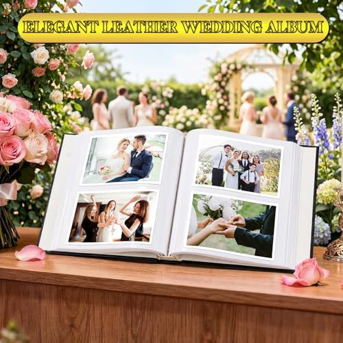 Dunzoom Memory Photo Album Holds 200 Pcs 4 x 6 Inch Leather Wedding Anniversary Family Photo Album with Front Window Double Heart Memory Scrapbook for Couple Gifts ()