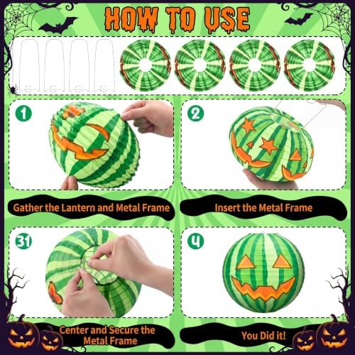 Fumete 16 Pcs Summer Halloween Decorations Paper Watermelon Lanterns