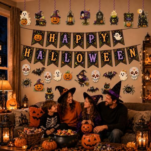 Halloween Party Happy Banner Sets for Home Office Classroom Room