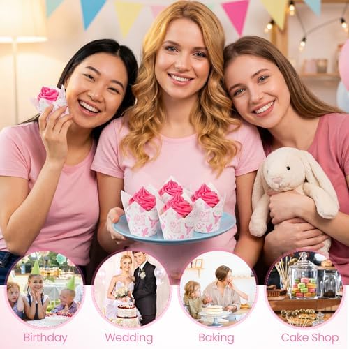 Maxdot 200 Pcs Western Cowgirl Tulip Cupcake Liners for Baking Western Theme Paper Muffin Baking Cups Pink West Tulip Muffin Liners Wrappers for Baby Shower Birthday Bachelorette Party