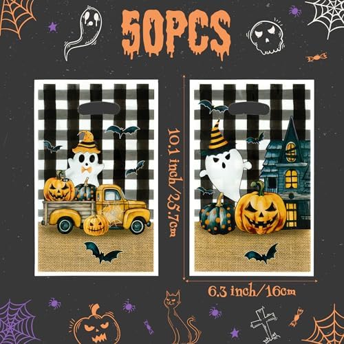 Haooryx Little Boo Pumpkin Party Favor Bags Halloween Plastic Gift Bags