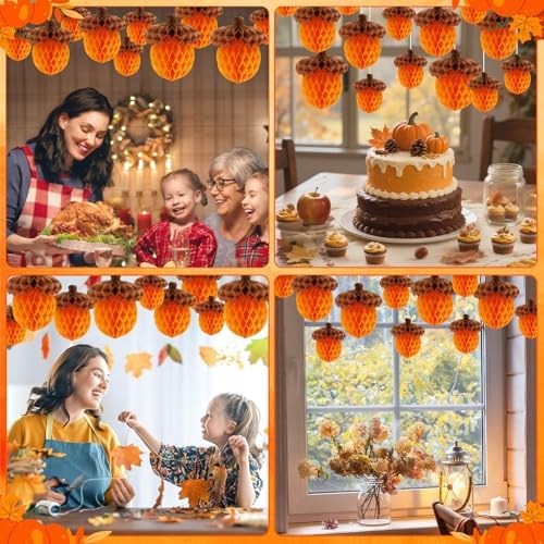 15Pcs Fall Acorn Honeycomb Decorations, Thanksgiving Decor