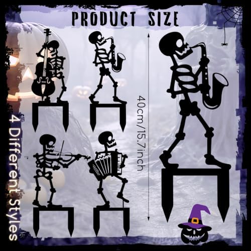 Geelin 4 Pcs Halloween Skeleton Yard Signs Metal Stake Outdoor Decor 15.8In