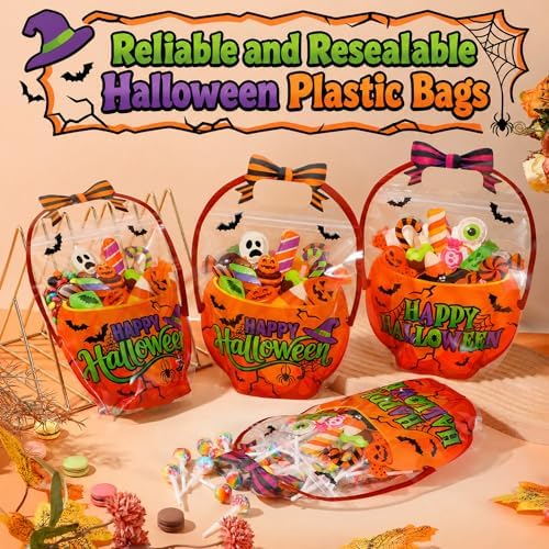 Fuutreo 25 Pcs Halloween Treat Bags with Handles, Horror Candy Plastic