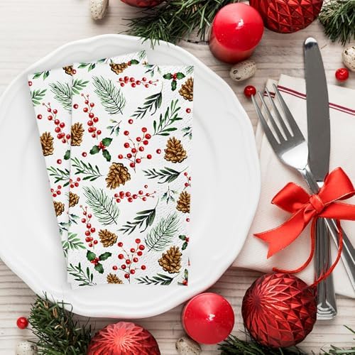 100pcs Christmas Pinecone Berry Paper Napkins