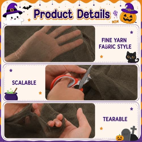 197"x71" Charcoal Gray Creepy Cloth, Fine Mesh Halloween Gauze Fabric Cloth