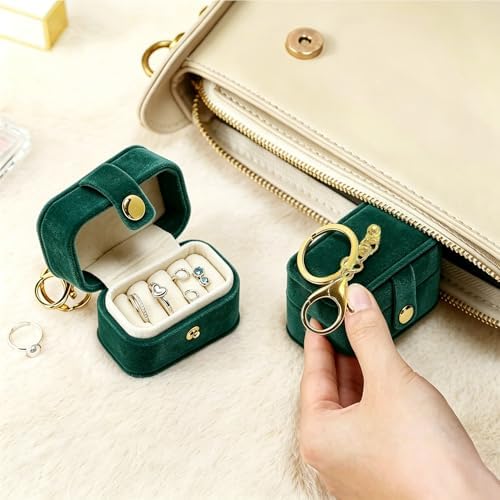 Ring Bearer Pillow Box for Dog Collar, Velvet Wedding Mini Ring Holder Pouch for Pet, Travel Ring Earrings Storage Box for Proposal Engagement Wedding Ceremony Party (Green)