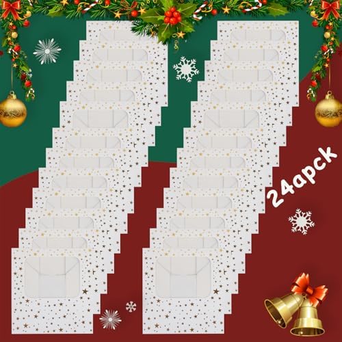 YEKTFS 24Pcs Christmas Cookie Boxes with Window - Gold Foil Star Pastry Boxes for Gift Giving, Bakery Boxes, White Christmas Cookie Tins with Lids,Dessert, Donut, Baked Goods Packaging