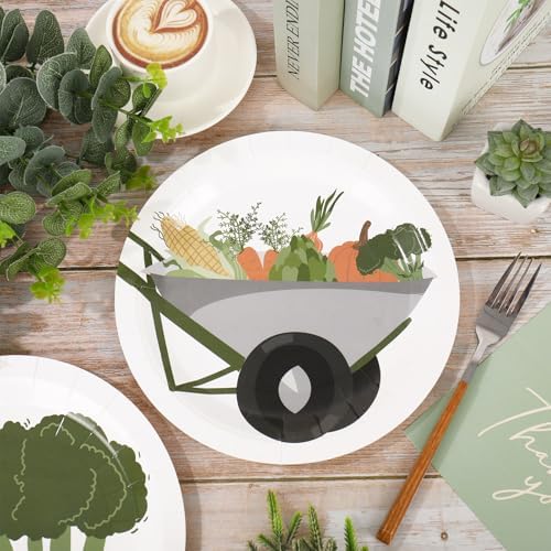 Whaline Locally Grown Baby Shower Paper Plates Vegetable Theme Disposable Plate Farmer Market Salad Dessert Plate 9 Inch for Party Supplies Table Decor, 24Pcs