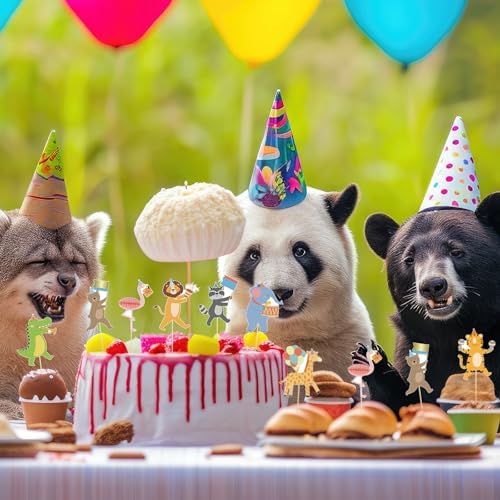 Hooqict 40Pcs Safari Cupcake Toppers Animal Birthday Party Cake Decorations Animal Parade Cupcake Toppers for Kids Jungle Theme Baby Shower Zoo Wild Birthday Party Decorations Supplies