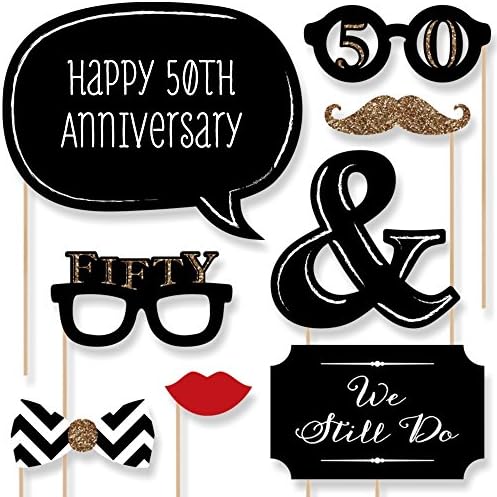 50th Wedding Anniversary Photo Booth Prop Kit, DIY Cardstock Props - 20pc