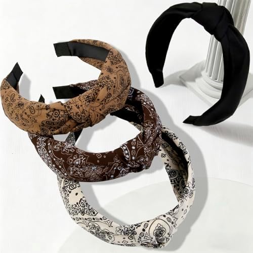 Huachi Headbands for Women Non Slip Fashion Womens Headbands Knoteed - Cute Boho Hair Accessories for Women Designer Print 4PCS