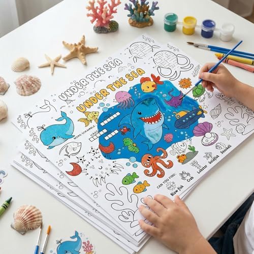 45pcs Under The Sea Disposable Coloring Placemats Ocean Crafts for Kids Party Favors Coloring Poster Classroom Activities Birthday Party Supplies Paper Table Mats