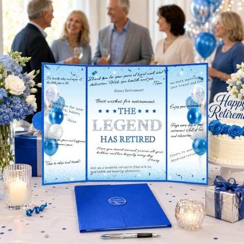 WNINK Blue Happy Retirement Guest Book, This Legend Has Retired Signature Memory Book for Men Women, Retirement Party Decorations, Farewell Gift for Coworker Friend Office Celebration