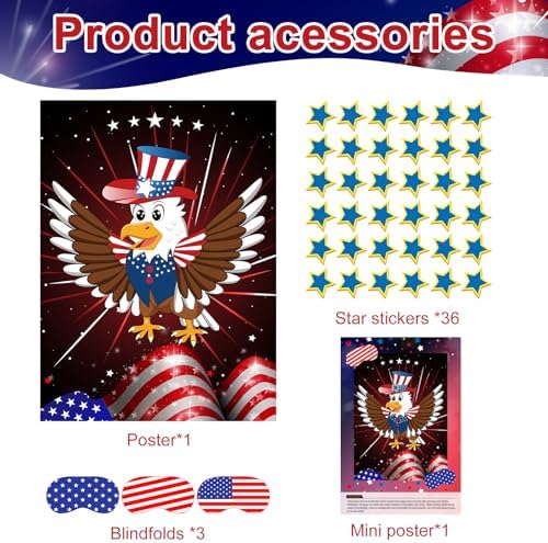 ASTARON 4th of July Patriotic Party Game for Kid Pin The Tail on The Eagle