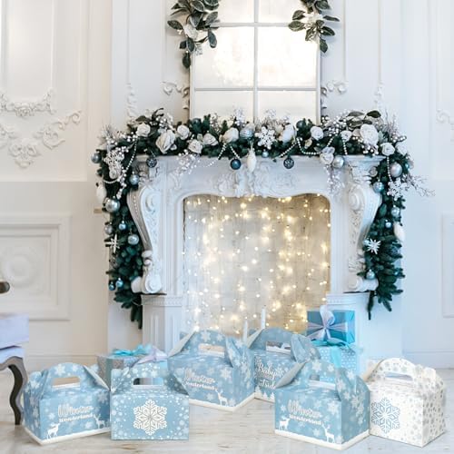 Dunzoom 24 Pcs Winter Snowflakes Boxes for Treats Goodie Cookie Winter Favor Boxes Wonderland Snowflakes Container for Holiday Wonderland Party Supplies