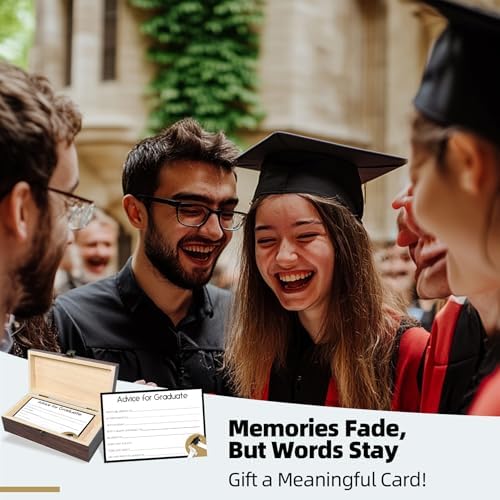 Graduation Advice Cards 2026 with Decorative Wood Box - 60 Pack 250GSM Wishes & Advice Cards for Graduate - High School & College Graduation Party Decorations, Guest Book Alternative, Sign Set