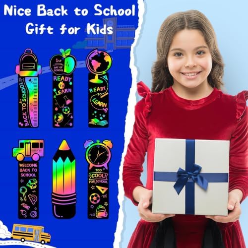 JUNEBRUSHS 30Pcs Welcome Back to School Scratch Bookmarks Rainbow Scratch