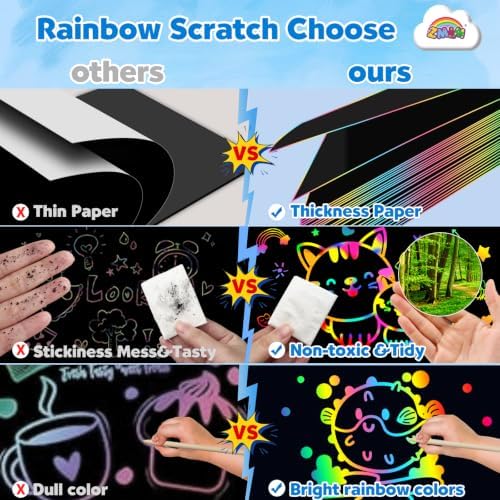 ZMLM Scratch Paper Art Craft: 2 Pack Rainbow Scratch Set for 3 4 5 6 7 8 9 10 Years Old Girls Boys Students Drawing Coloring Black Magic Art Supplies Kits Gifts School Birthday Party Toys (Ocean)